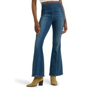 Vintage Inspired Flare Jean SZ L High Rise Pull On Front Seam Denim 70s Retro